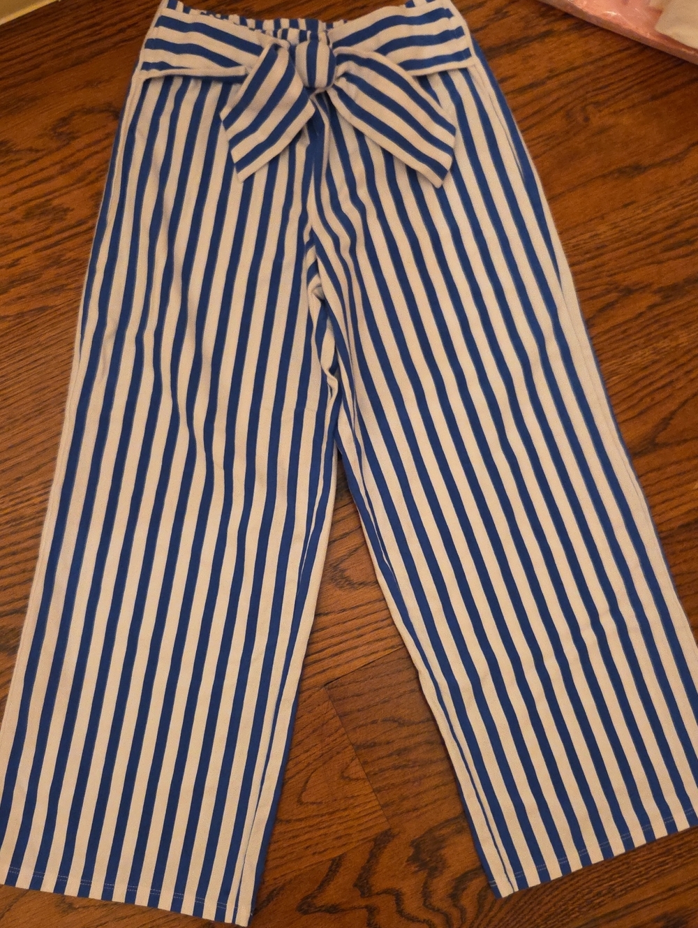Janie and Jack Blue and White Striped Wide-Leg Pants with Waist Tie